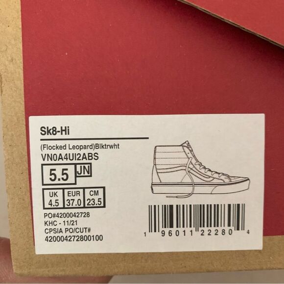 Vans Girls Leopard and Black Print Sneakers Size 5.5 - Picture 3 of 8